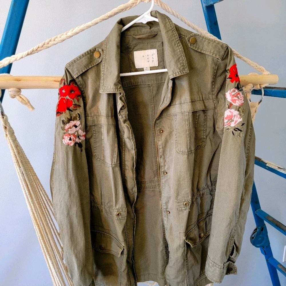 FLORAL EMBROIDERED Army Jacket-grunge, punk, boho